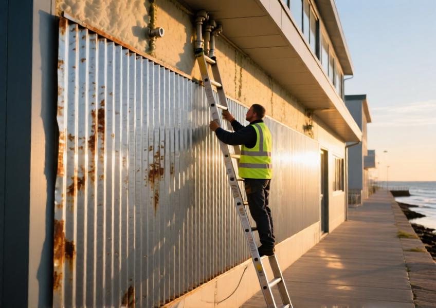Coastal building illustrating the corrosion‑and weather‑resistance of corrugated aluminum panels.