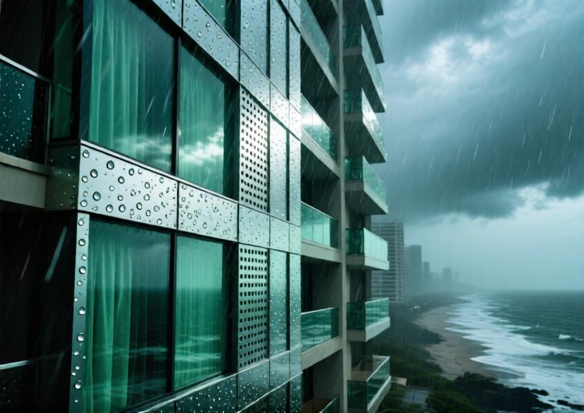 Durability of perforated aluminium cladding in a harsh coastal environment.