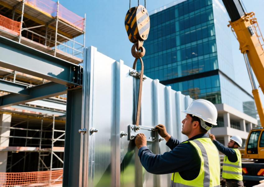 On‑site installation of prefabricated aluminium cladding panels