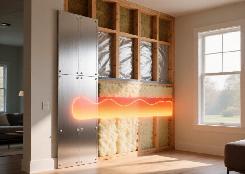 Cross‑section illustration of aluminum cladding enhancing a house's energy efficiency
