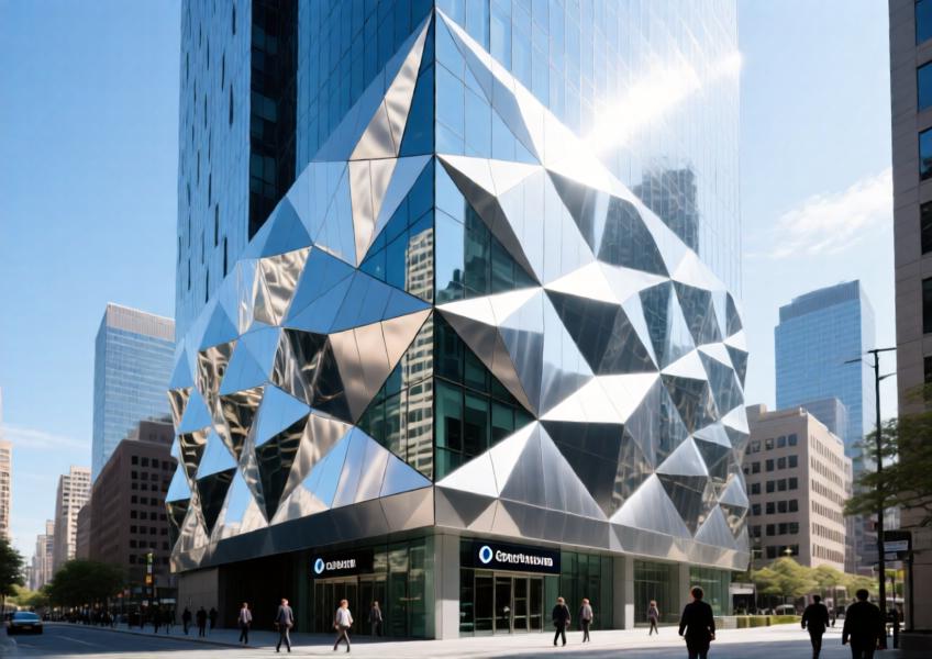 A striking commercial façade using sculptural aluminium cladding to create a bold, durable, and visually engaging urban presence.