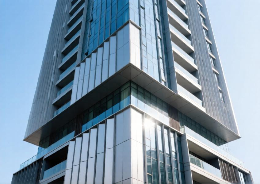 Technical view of a high-performance building envelope combining aluminum cladding and insulated glass for improved thermal efficiency.