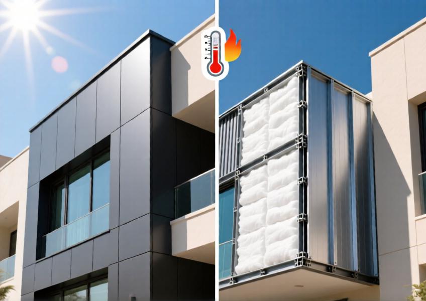 Side‑by‑side comparison of standard vs thermally broken aluminum cladding