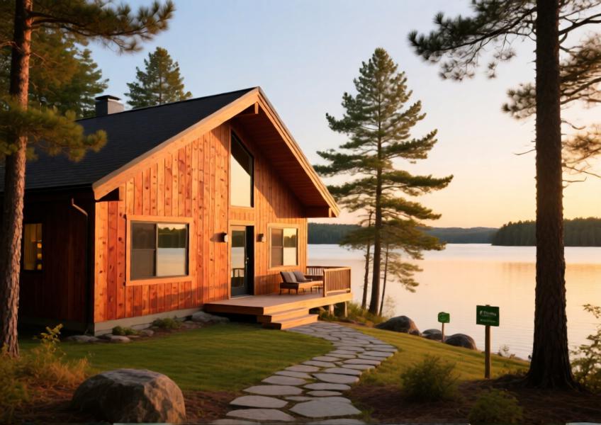 Wood cladding on a Muskoka cottage, showcasing the organic beauty and durability of sustainably sourced cedar in a residential setting.