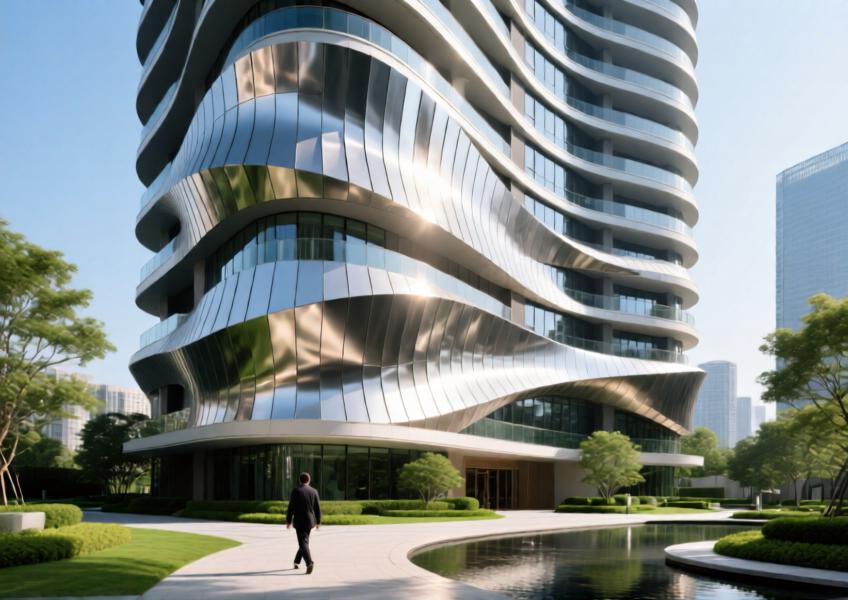 A striking residential tower showcasing bespoke aluminum cladding that merges aesthetic elegance with functional performance in a real-world urban context.