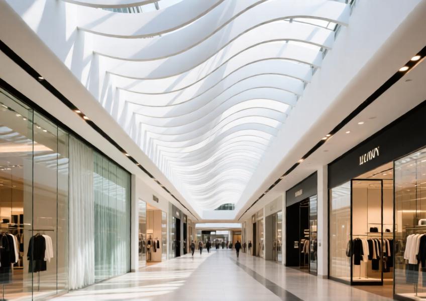 White Sheet Metal in Modern Curtain Wall and Ceiling Design for Commercial Interiors