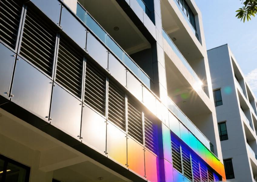 Detailed architectural view of a metal rainscreen system demonstrating its thermal performance and structural design in a tropical climate context.