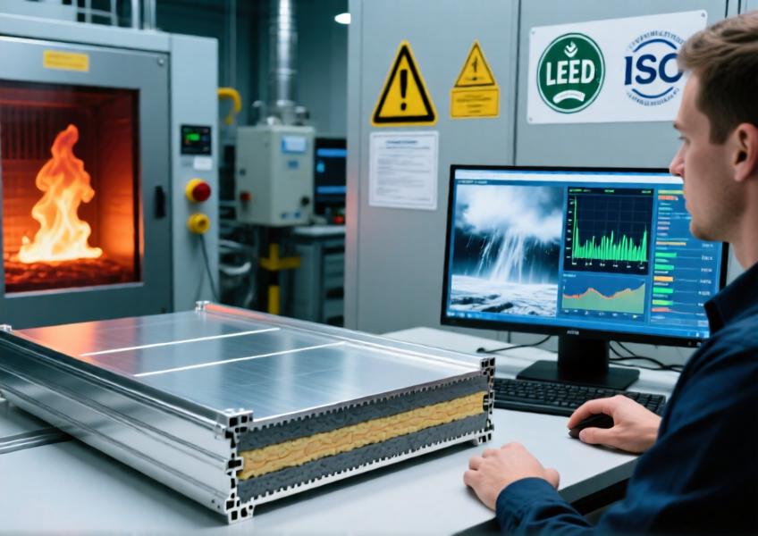 A detailed interior shot of a premium aluminum panel undergoing rigorous performance testing, illustrating quality control and engineering excellence.