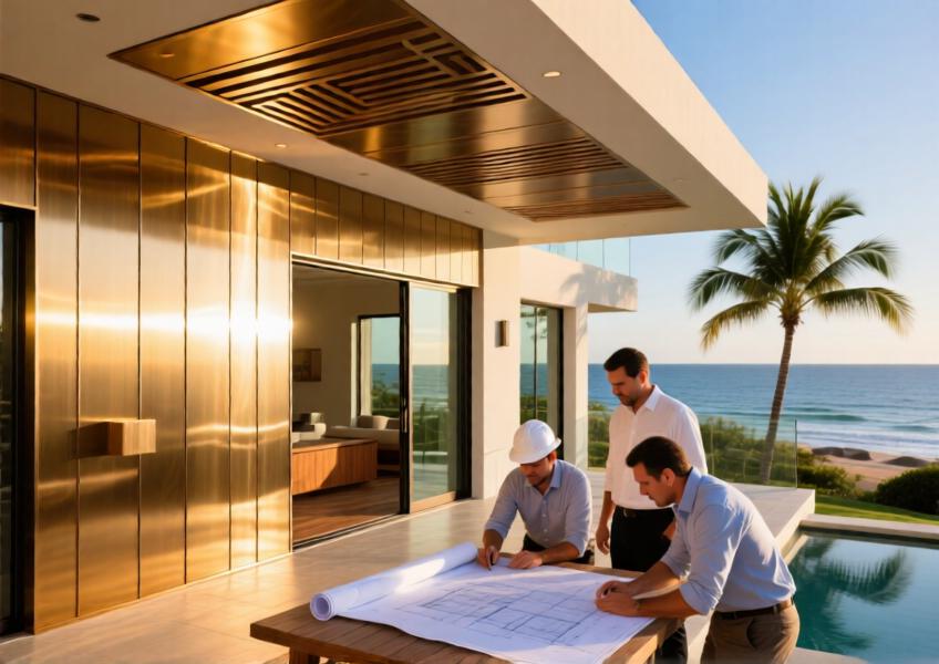 A premium residential project showcasing bespoke aluminum applications in a coastal environment, emphasizing local collaboration and custom craftsmanship.