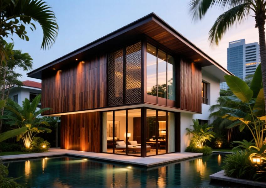 Boutique hotel using aluminum wood-look siding to achieve tropical elegance with durability in a humid climate.