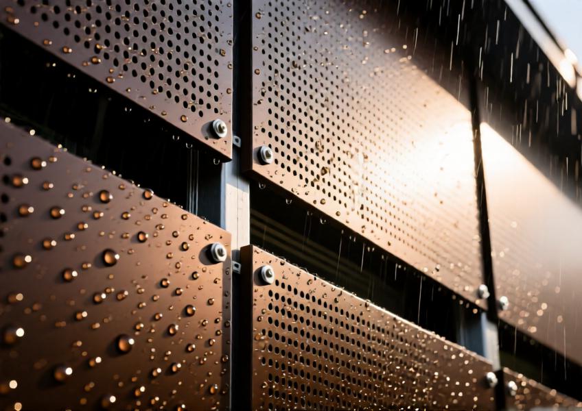 Detailed view of a rainscreen cladding system illustrating thermal performance, moisture management, and material composition.