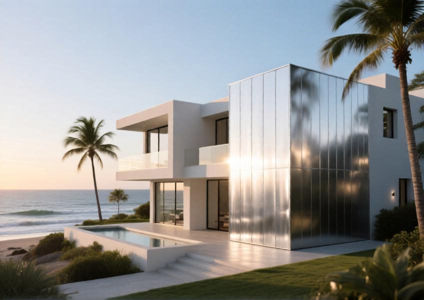 A high-end seaside villa using frontline aluminum cladding, demonstrating aesthetic elegance and environmental durability in a coastal climate.