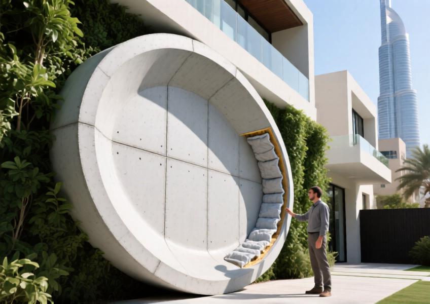 A detailed close-up of a GFRC exterior panel on a high-end residence, highlighting material composition, design fluidity, and the fusion of aesthetics and engineering.