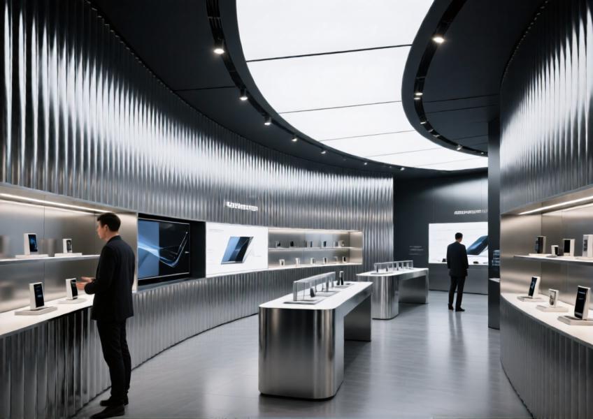 Commercial interior application of corrugated aluminium cladding in a curved-wall installation, highlighting its adaptability and modern aesthetic in retail environments.