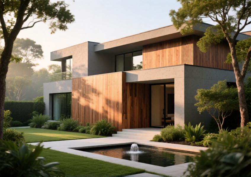 A high-end residential home using fiber cement cladding that mimics wood, illustrating the balance between natural aesthetics and durable, low-maintenance materials.