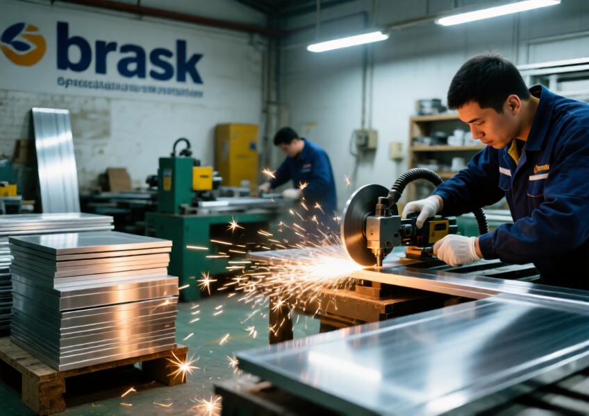 A detailed depiction of a local aluminum fabrication facility, illustrating the customization and quality control processes that support nearby architectural projects.