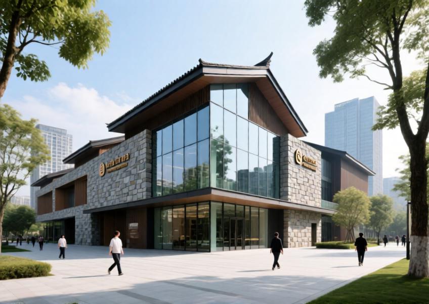 Urban cultural center using locally inspired, sustainable cladding materials to blend heritage context with modern design.