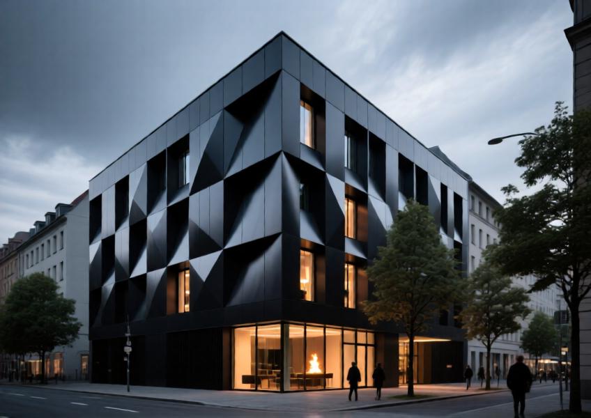 An urban boutique hotel using dark anodized aluminum siding to achieve a modern, durable, and thermally efficient architectural statement.