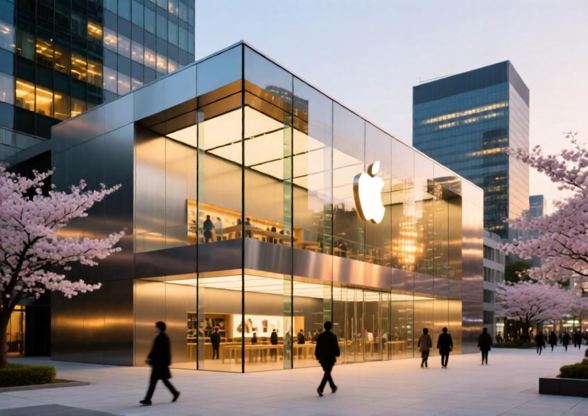 A photorealistic depiction of a retail façade using stainless steel cladding, demonstrating its durability and visual impact in an urban coastal setting.