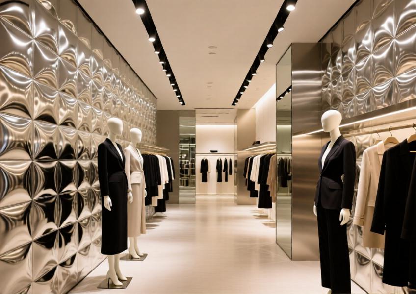 Luxury retail interior showcasing decorative aluminum cladding as stylish, functional wall features.