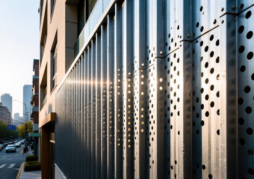 A detailed close-up of metal wall siding demonstrating its functional and decorative qualities, including custom design and performance in a humid, urban climate.