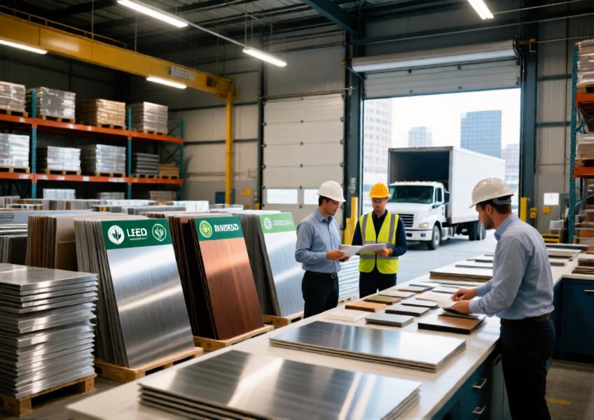 A detailed view of a local aluminum supplier’s facility, illustrating availability, variety, and sustainable sourcing for architectural applications.