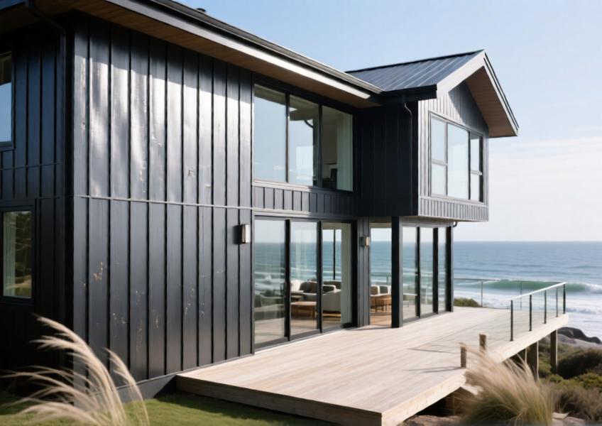 A high-end residential property utilizing painted aluminum sheets for both exterior and interior applications, demonstrating resilience and elegance in a challenging coastal environment.