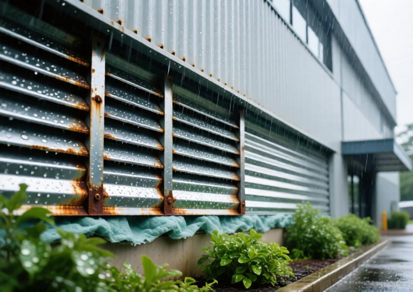 Close-up of a ventilated industrial cladding system designed for tropical climates, emphasizing durability, thermal efficiency, and sustainable performance.