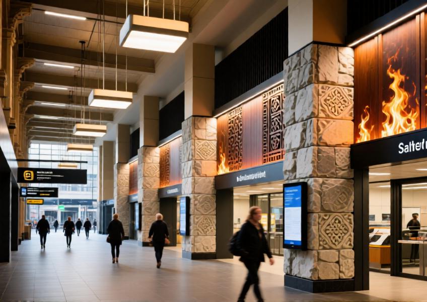 Public transport hub interior highlighting the adaptive use of cladding Australia systems in preserving heritage while enhancing durability and safety.