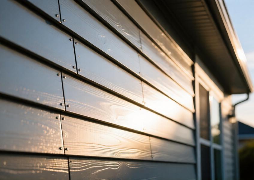 Detailed view of aluminum planks interacting with changing sunlight, illustrating visual dynamism and functional performance in architectural applications