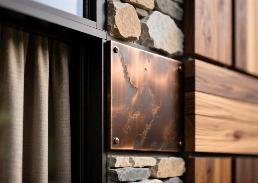 Detailed close-up of dark bronze anodized aluminum showing texture, finish quality, and compatibility with natural materials.