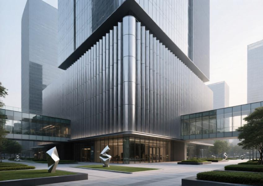 Modern commercial building with matte charcoal gray aluminum curtain wall under natural daylight.