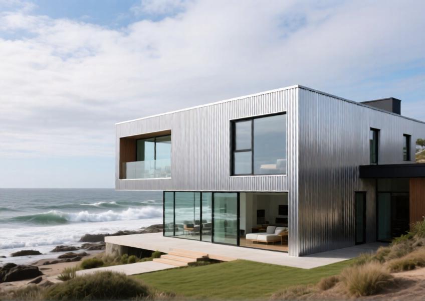 Residential home near the coast demonstrating the resilience and elegance of aluminium cladding in harsh environments.