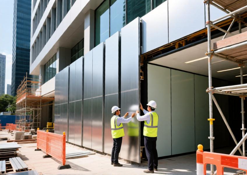 Renovation of a commercial building in Singapore using powder-coated aluminium for cohesive exterior and interior design.