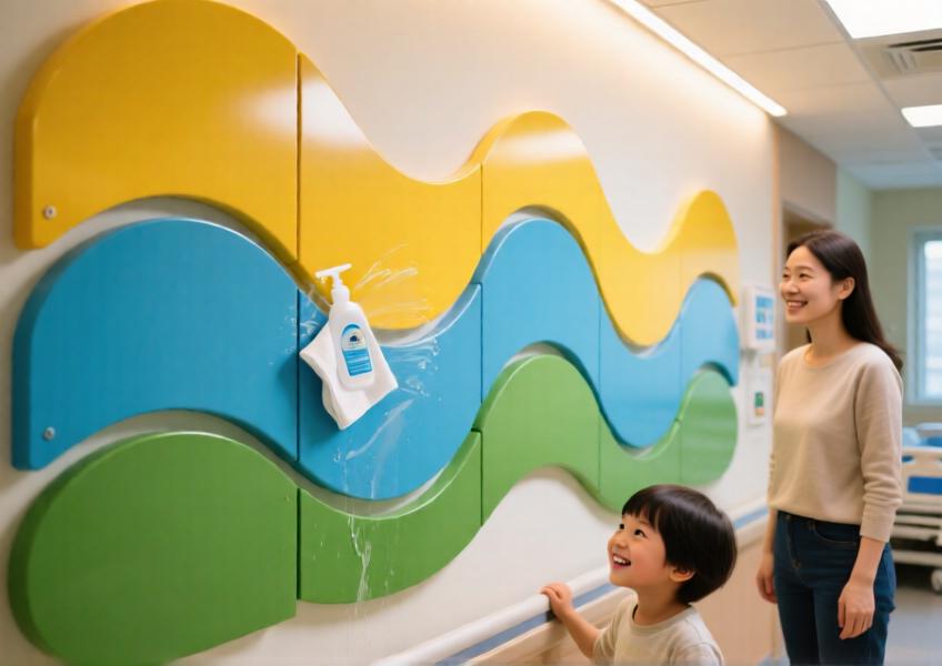 Colorful, powder-coated aluminum wall panels in a children’s hospital ward designed to create an uplifting and hygienic environment.
