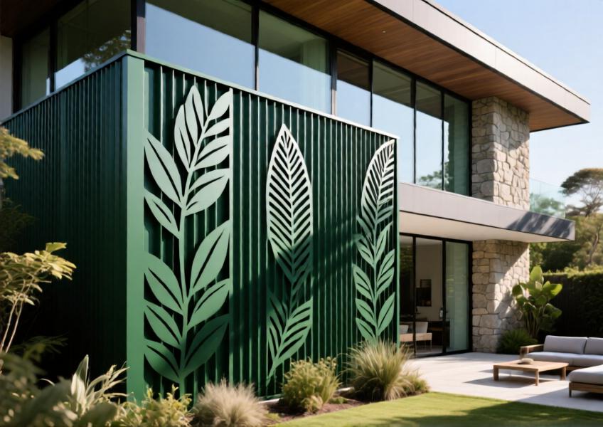 Luxury villa with forest green matte aluminum decorative wall panels.