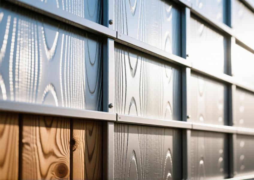 Close-up of aluminum cladding with a wood grain texture, showcasing natural aesthetics