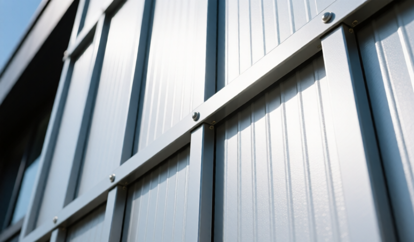 Close-up view of aluminum cladding panels showing the fine texture and seamless joints that contribute to a modern architectural finish.
