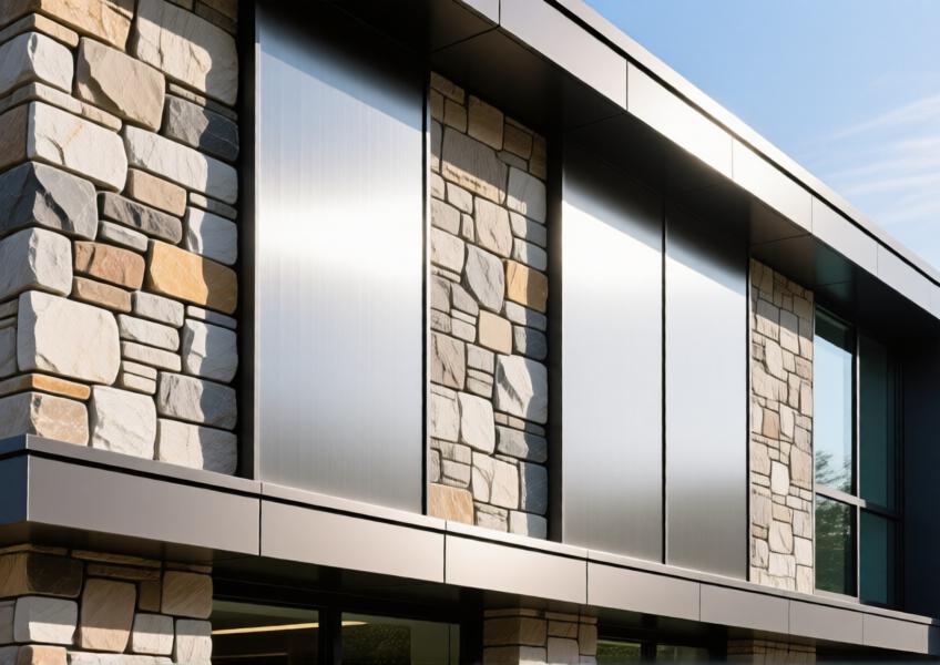 Aluminum facade panels with a stone texture, blending durability with elegant design