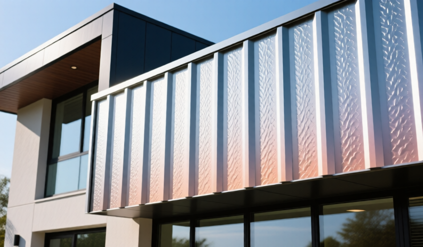 Customized standing seam aluminium cladding with textured finish and color variation, enhancing architectural design with modern elegance.