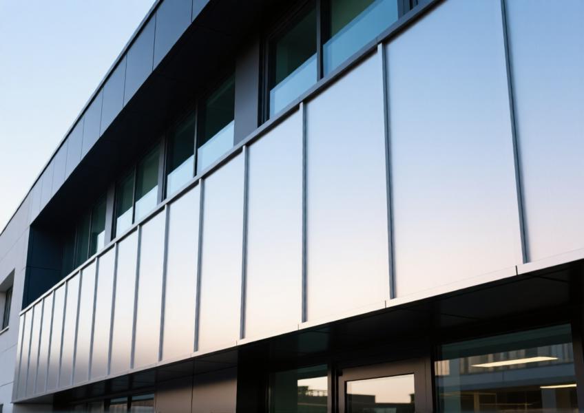 Anodised aluminium cladding on a modern building exterior, showcasing the material's sleek finish and durability.