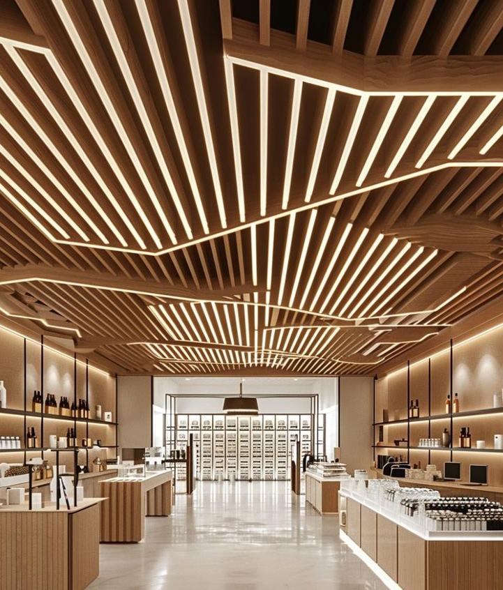 Factory Curved Modern Strip Aluminum Film Coated Suspended Baffle Ceiling Wood Grain Finish Fireproof Heat Insulation Class for