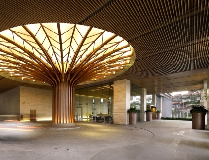 Curved Aluminum Square Tube Wood Grain Ceiling Wave-Shaped Special-Shaped Bending Aluminum Tube Curtain Wall Aluminum Tree Background Wall Ceiling